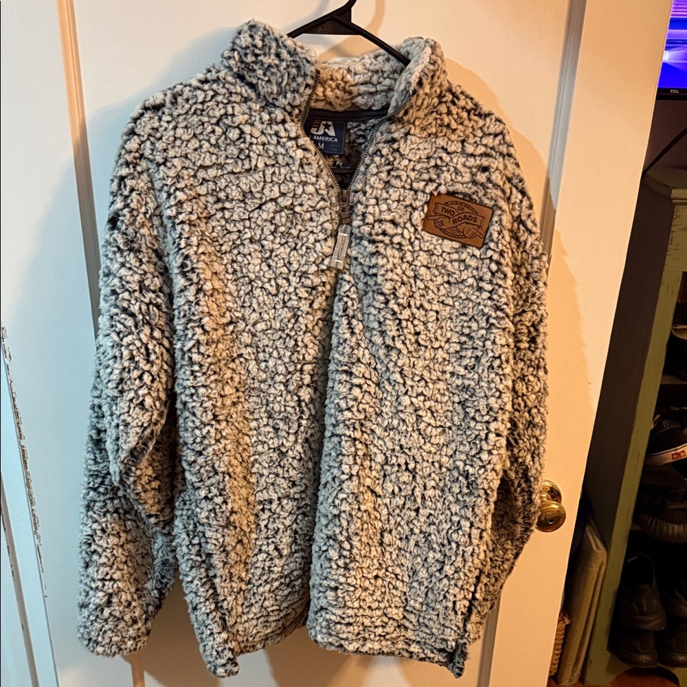 Men's Gray Sherpa Fleece Jacket, Two Roads Brewery Branded